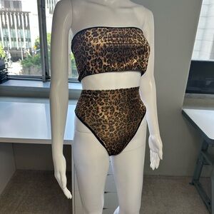Velvet Leopard Print Bandeau and High-Waist Set